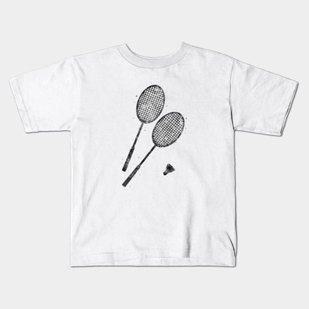 Badminton racket black and white Kids T-Shirt by Yahya Art